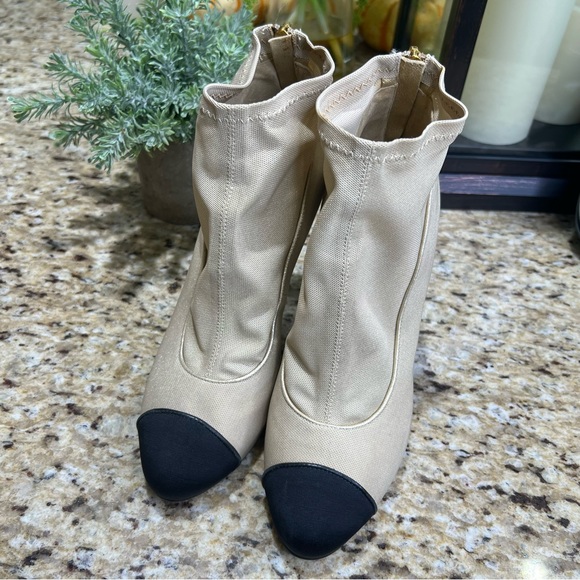Chanel Black Gold Beige Mesh Satin CC Interlocking Cap Toe Ankle Booties 38.5 - Picture 4 of 14